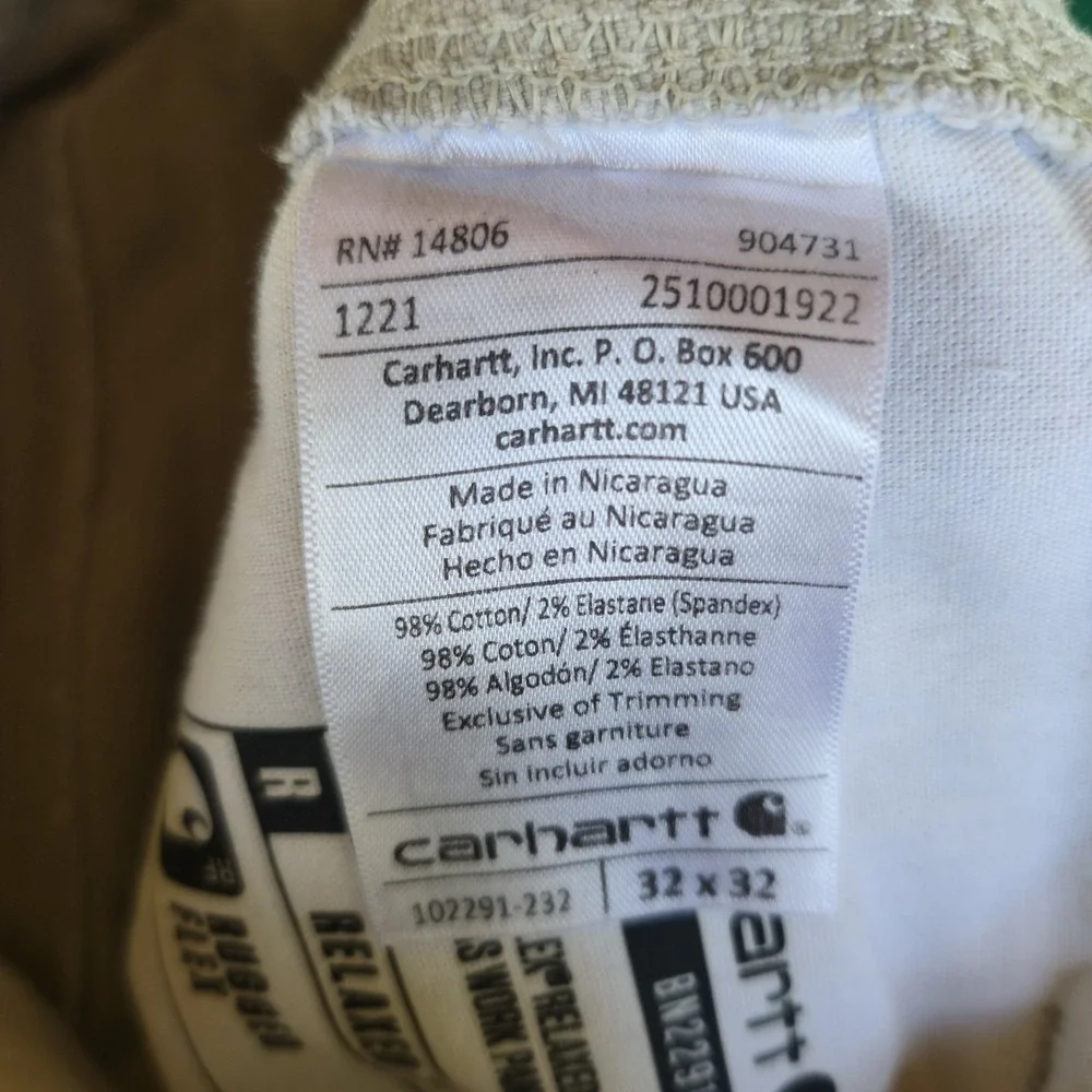 Carhartt Relaxed Fit Carpenter Pants Men's 32x32 Khaki Tan Canvas Work Dungarees